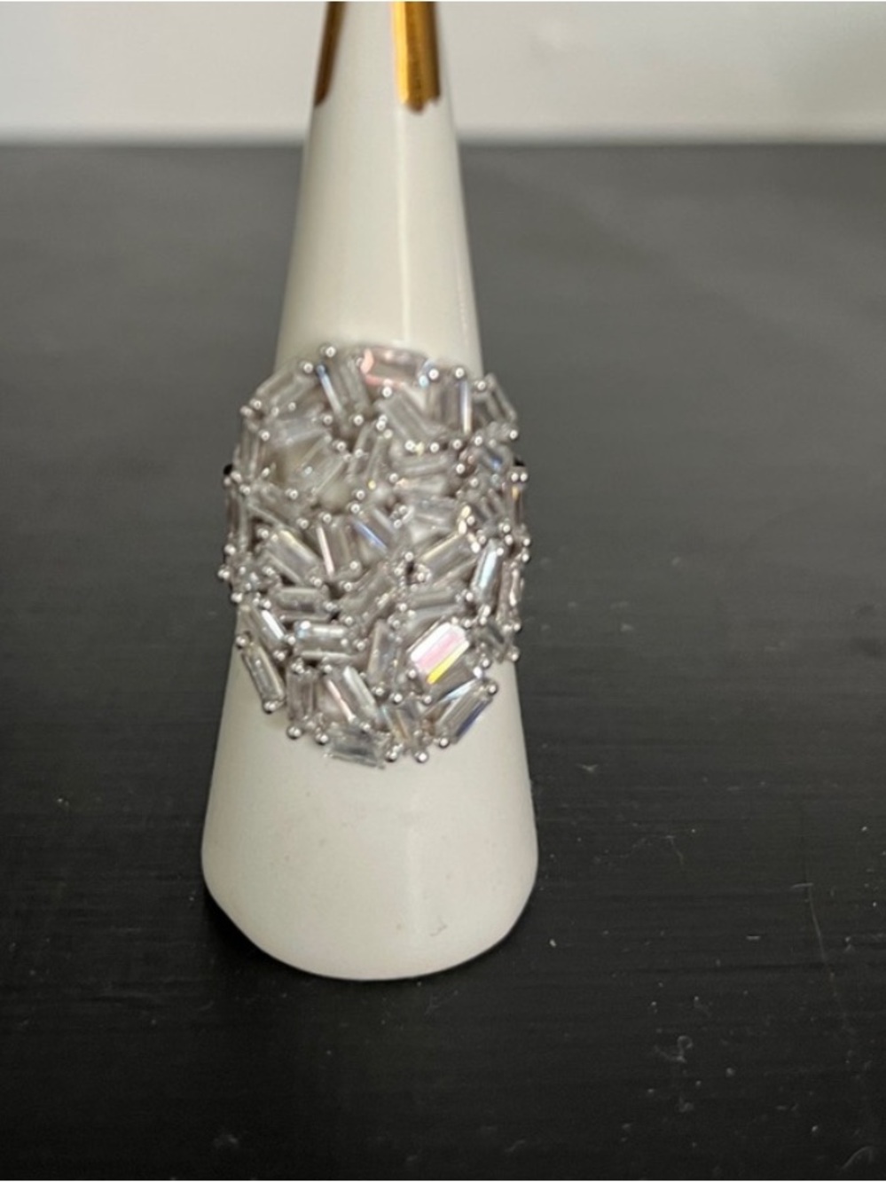 Crystal Beaded Statement Ring - White/Silver
